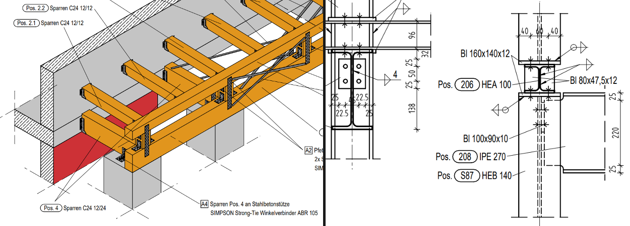 Stahlbau-Holzbau-Konstruktionsplan